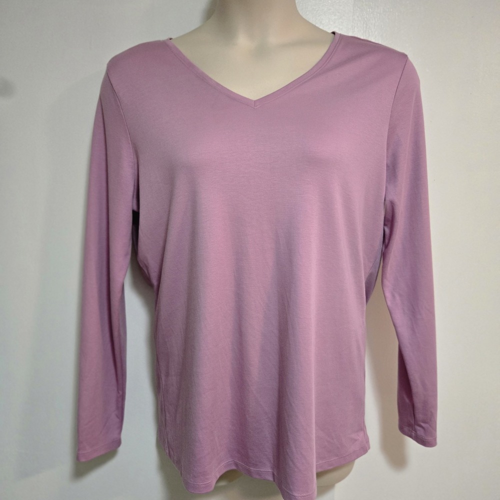 LL Bean Size XL Reg Lavender 100% Supima Cotton V Neck Long Sleeve Top #516084